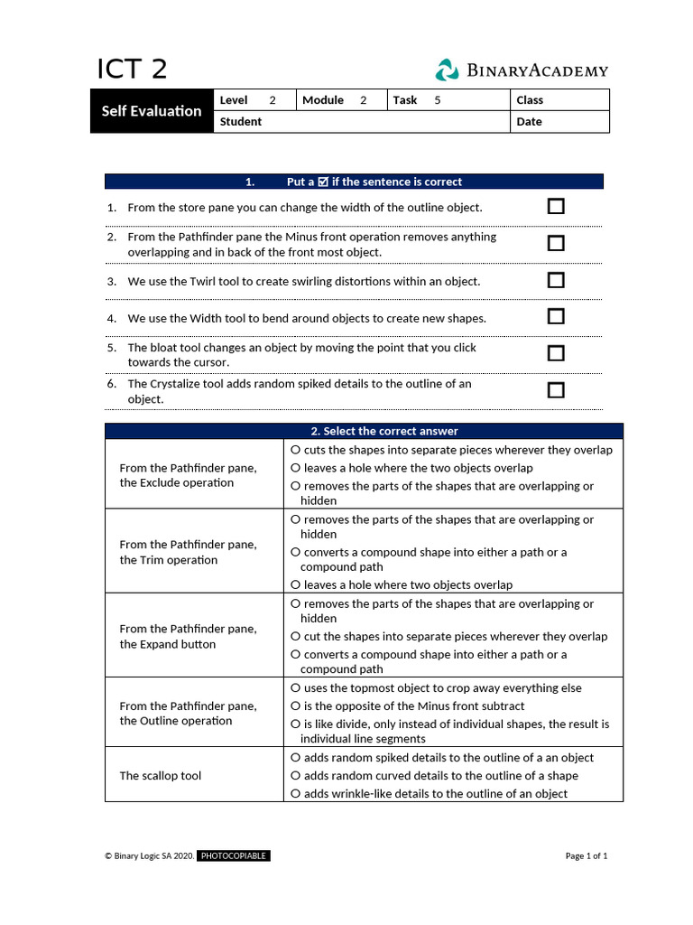 ICT Level 2 Self-Evaluation Task 5 | PDF