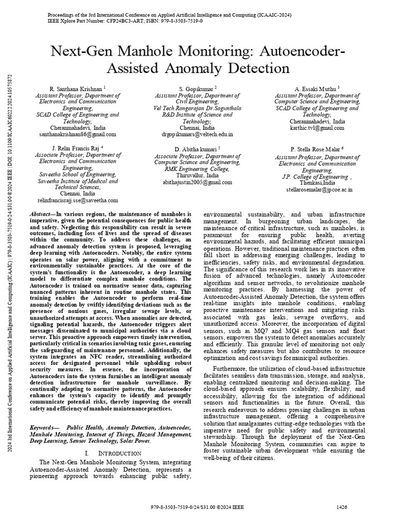 Next-Gen Manhole Monitoring Autoencoder-Assisted Anomaly Detection | PDF