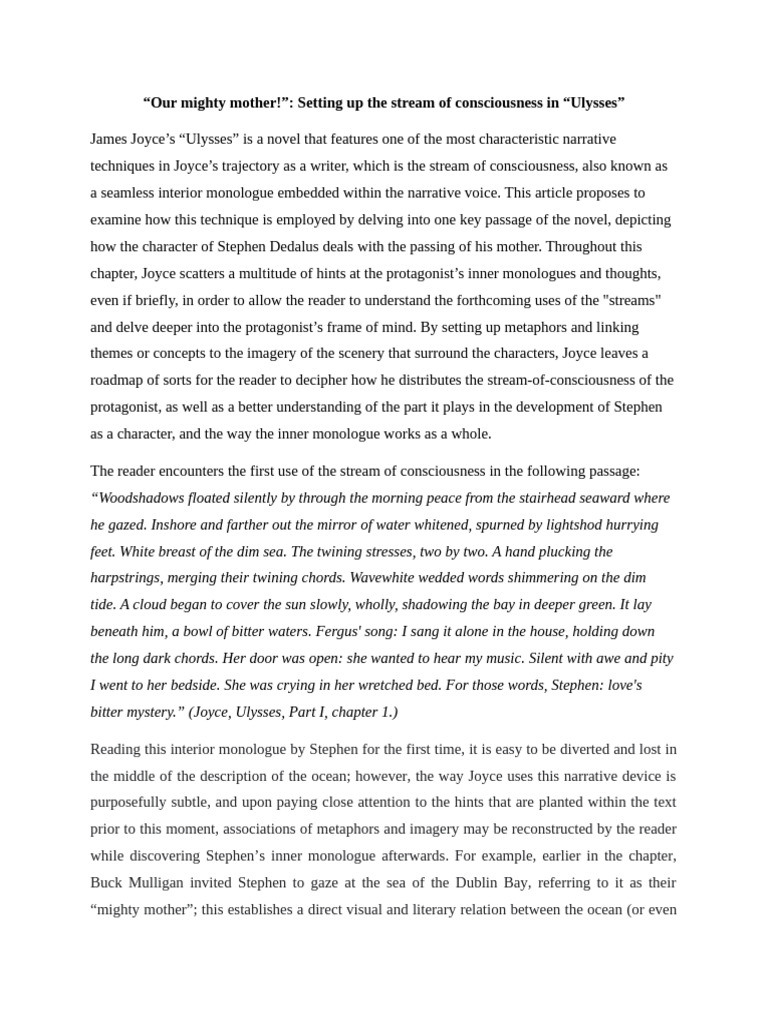 Ulysses - James Joyce - Stream of Consciousness | PDF