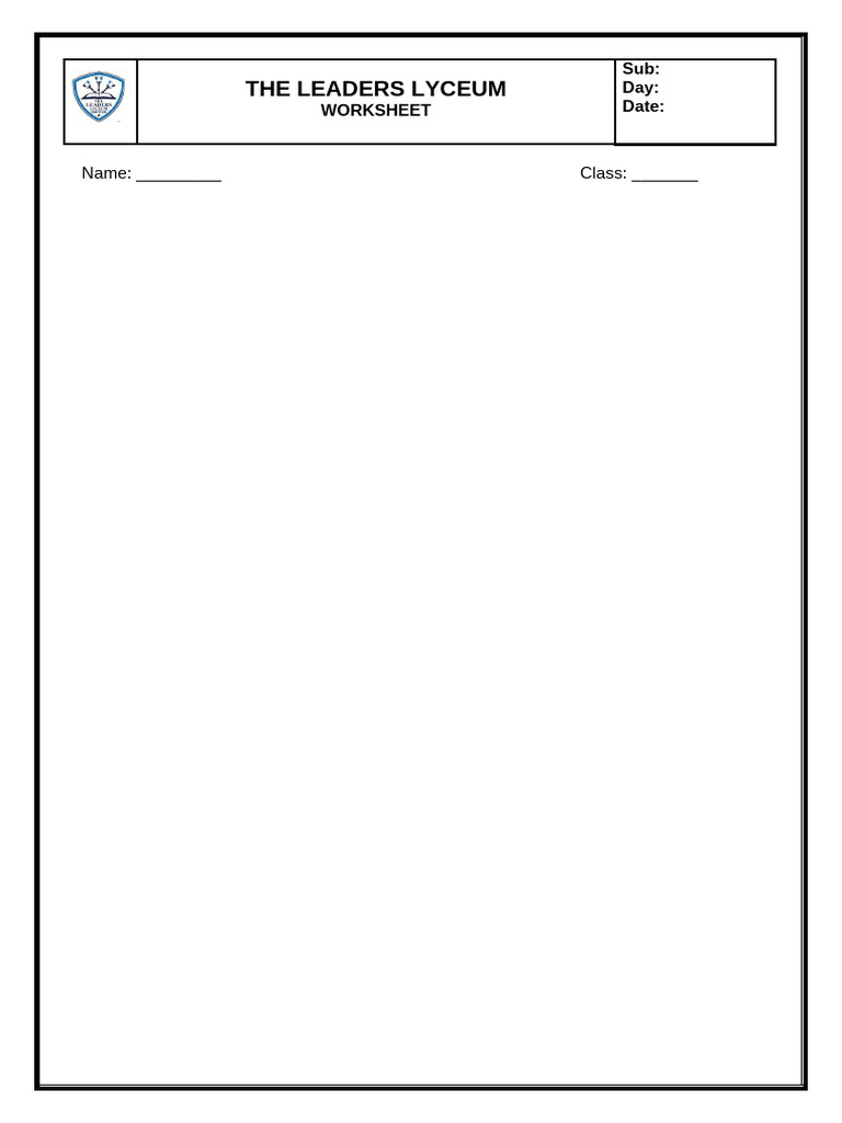 Worksheet format pdf