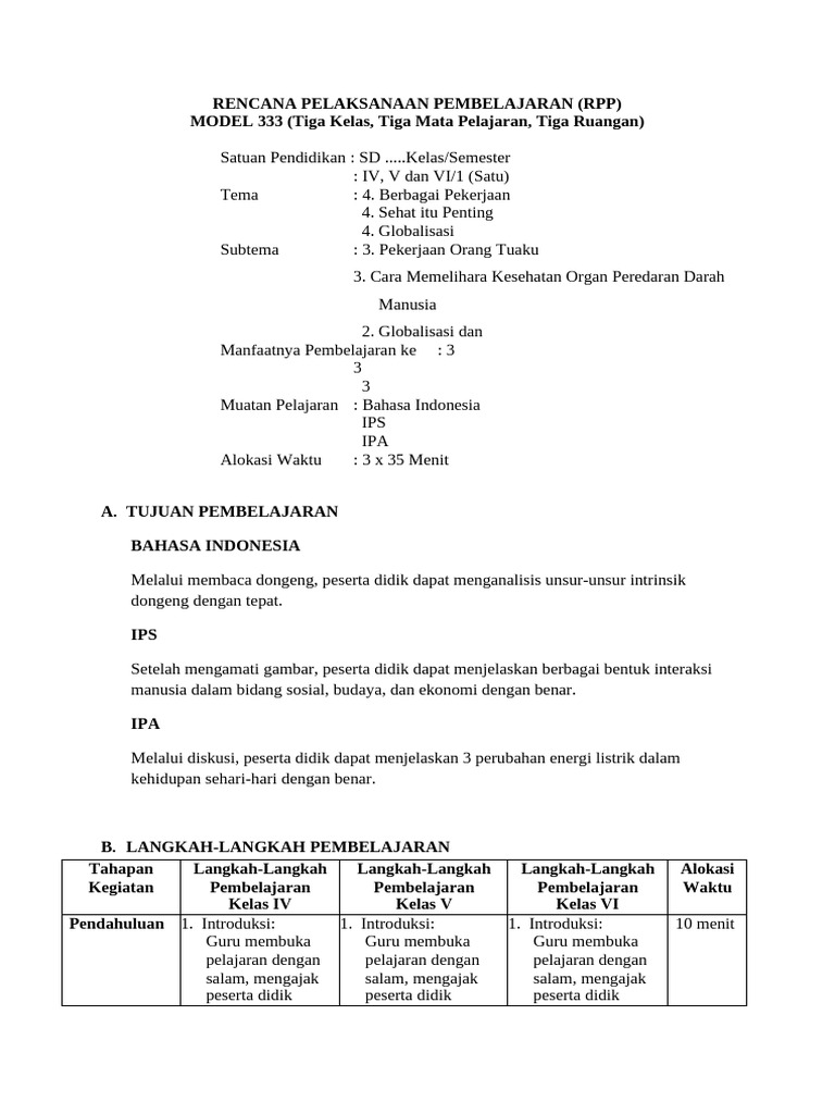 RPP K13 MODEL 333 Contoh | PDF