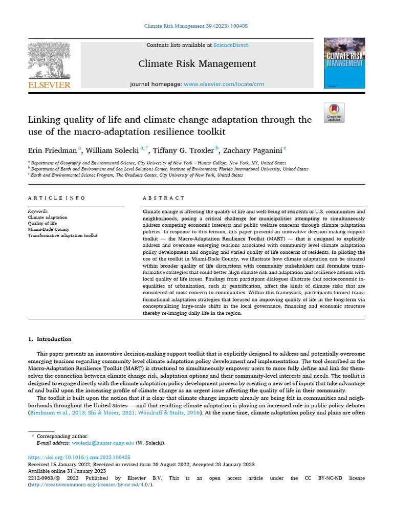 Linking Climate Adaptation and Quality of Life | PDF | Cost Of Living ...