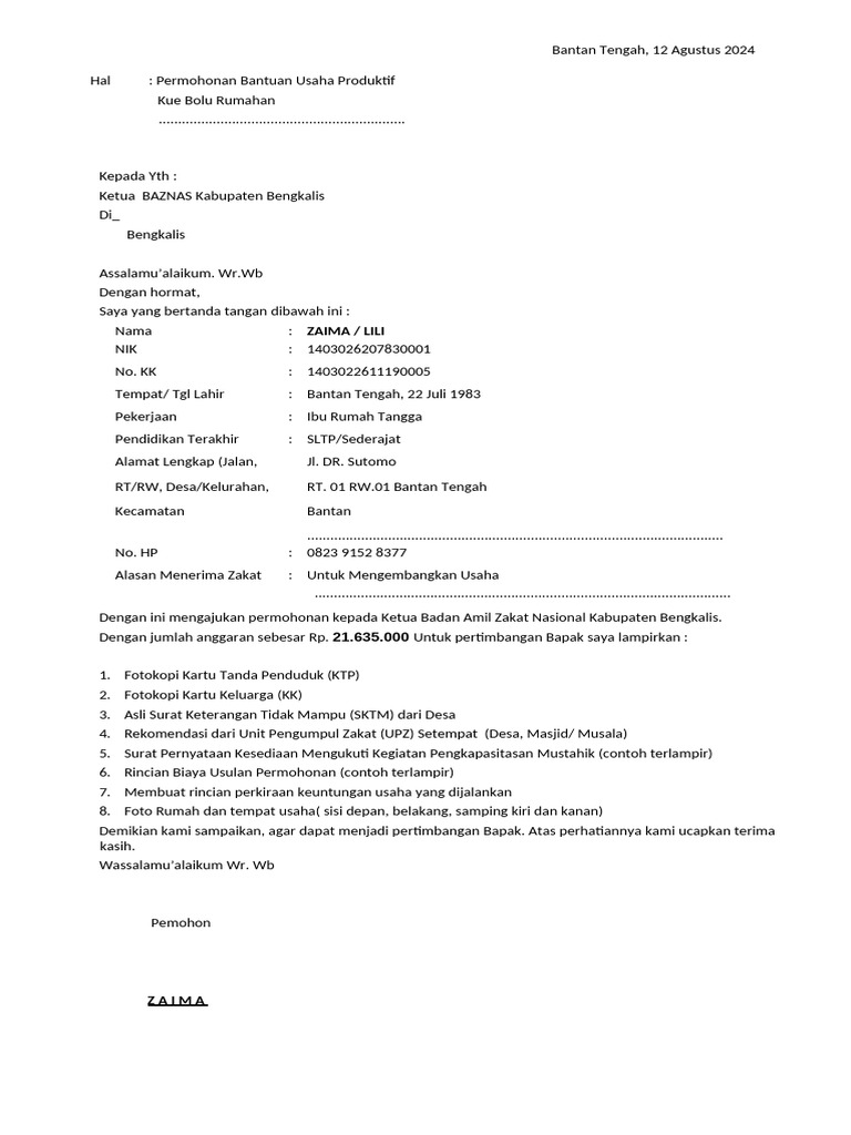 Form Rekom Bantuan Produktif | PDF