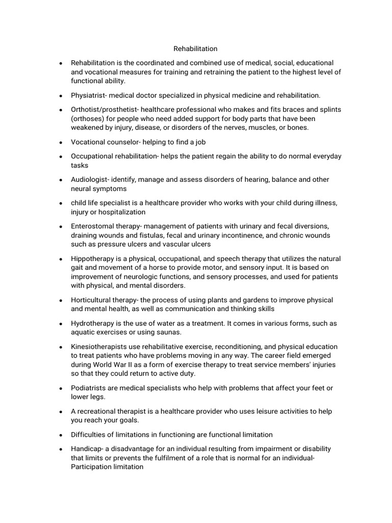 Rehabilitation Short Notes - 053642 | PDF