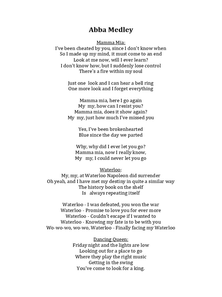 ABBA Medley Lyrics PDF