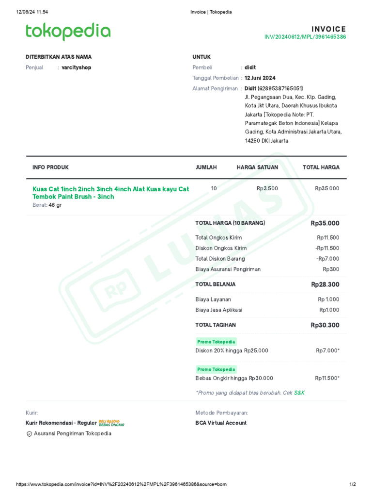 Invoice Kuas | PDF