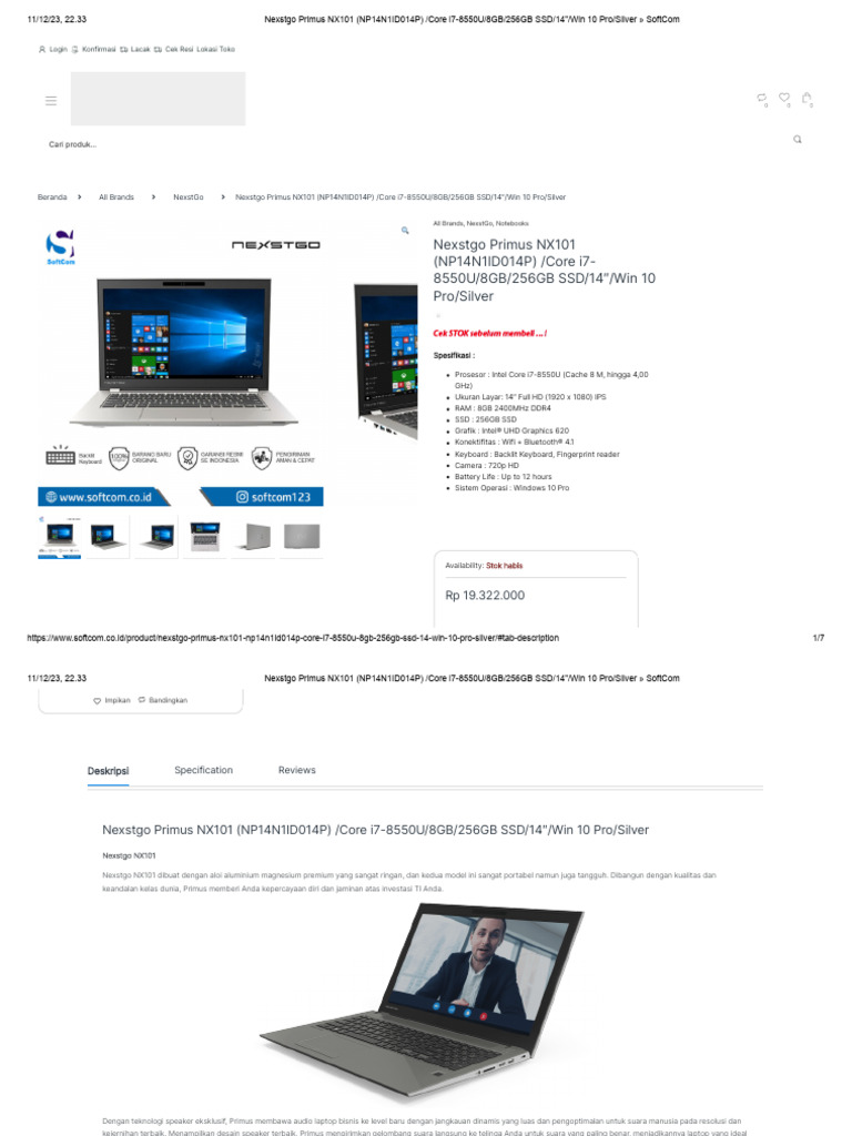 Nexstgo Primus NX101 (NP14N1ID014P) - Core I7-8550u - 8GB - 256GB SSD ...