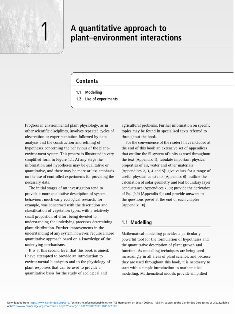 Quantitative Plant-Environment Models | PDF | Experiment | Conceptual Model