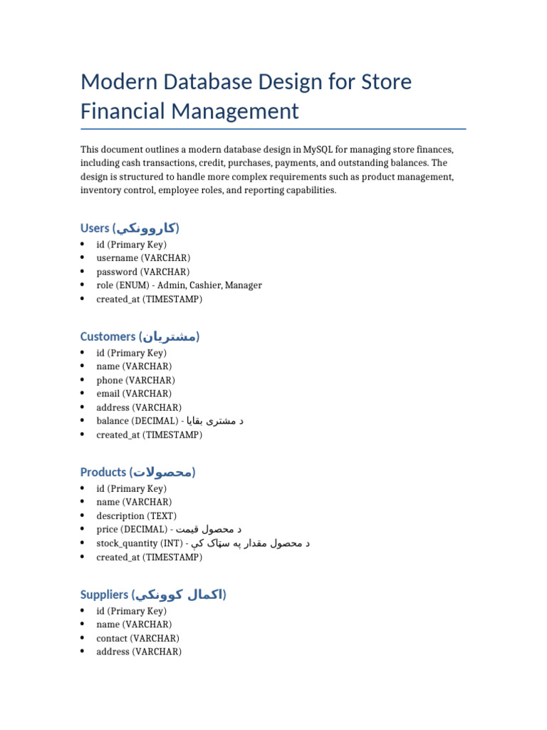 Store Financial Management Database Design | PDF