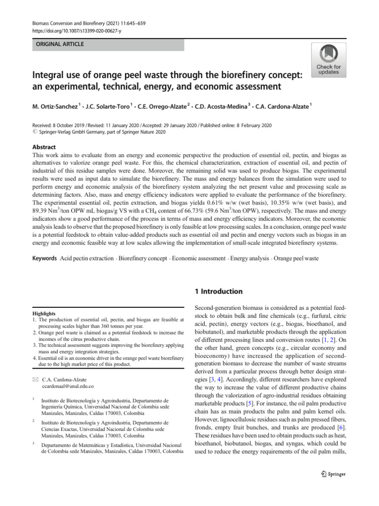 Integral Use of Orange Peel Waste Through The Biorefinery Concept: An ...