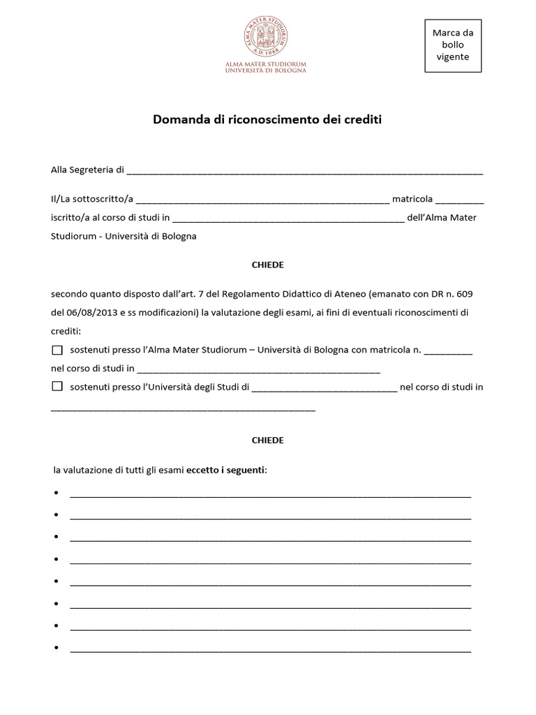 Modulo Riconoscimento Crediti | PDF