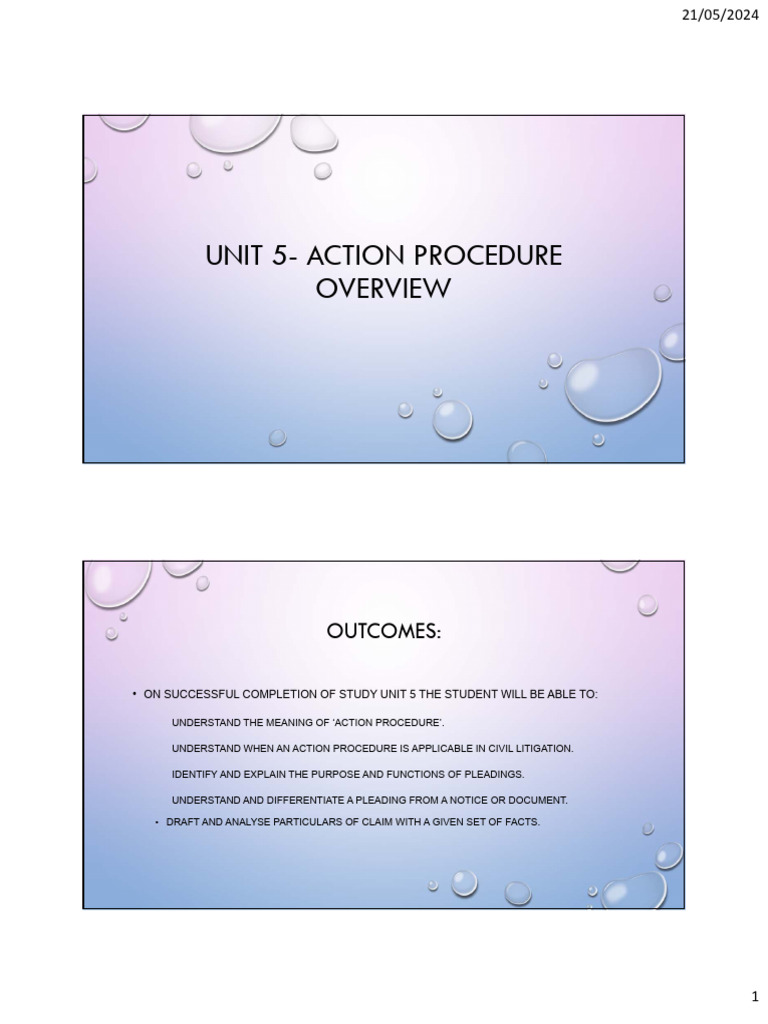 UNIT 5 6 - ACTION PROCEDURE and Service of Pleadings | PDF