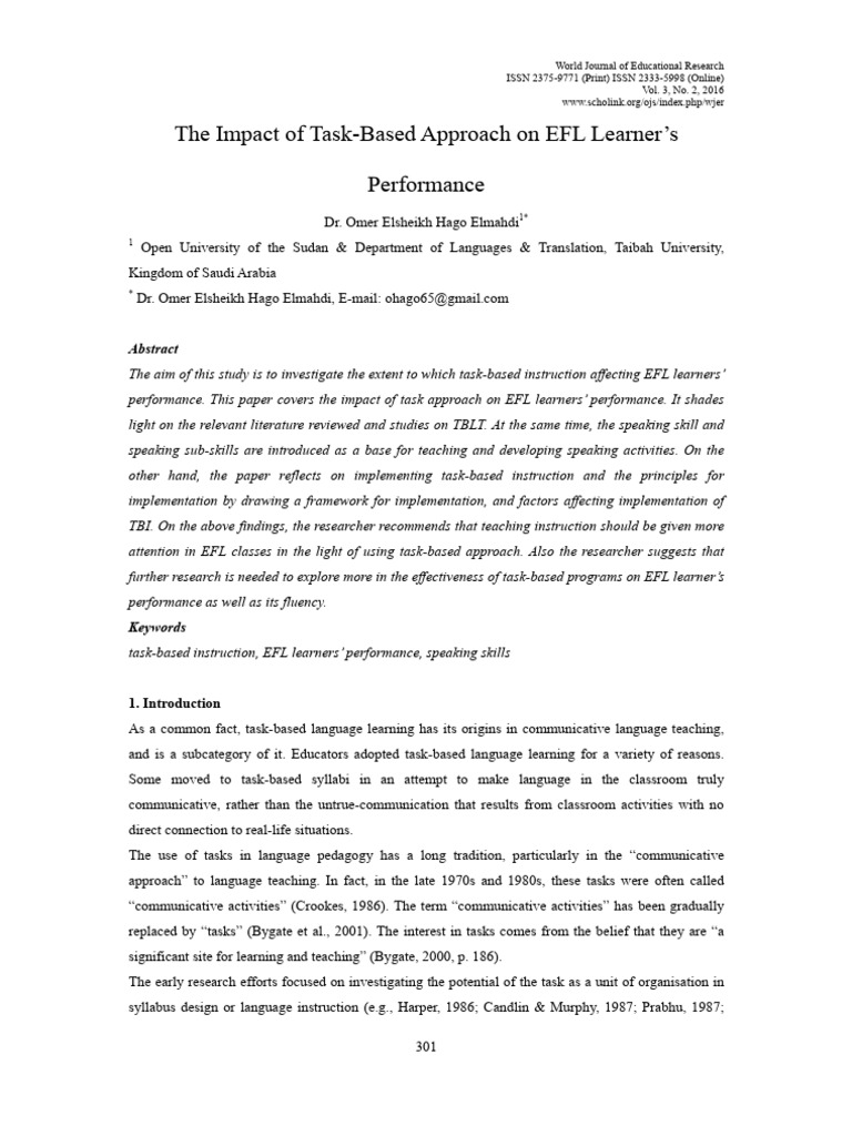 Task-Based Instruction's Impact on EFL Performance | PDF | Learning ...