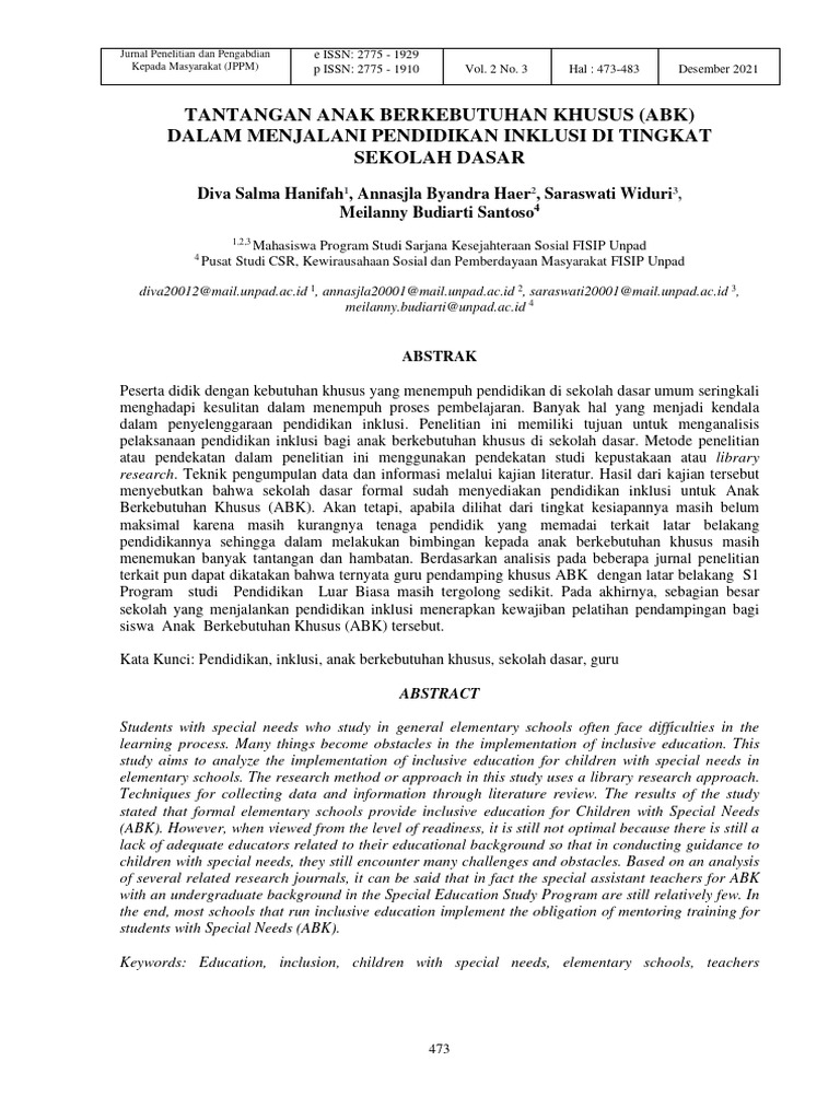 Tantangan Anak Berkebutuhan Khusus Abk D Pdf