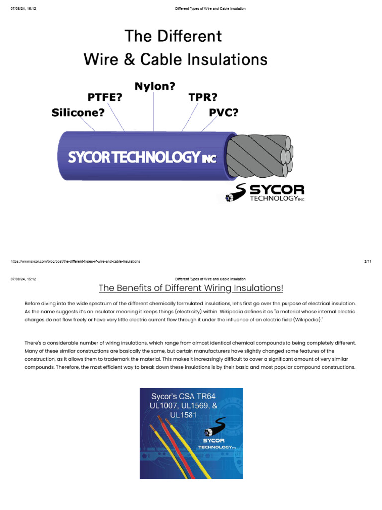 Different Types of Wire and Cable Insulation | PDF | Insulator ...