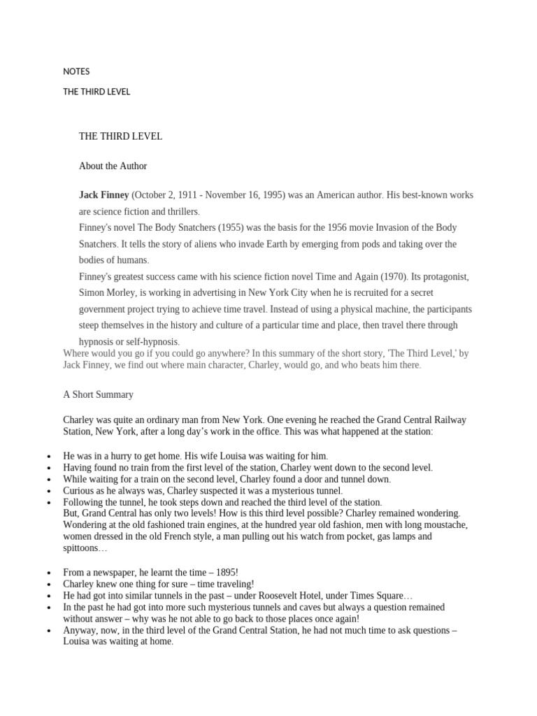 The Third Level - Notes and Extra Questions | PDF