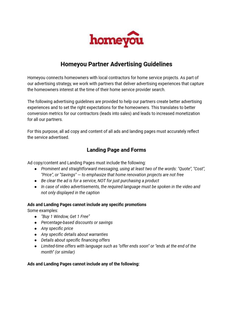 Homeyou Partner Advertising Guidelines | PDF