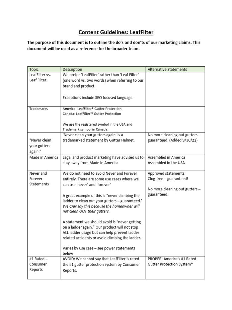 LeafFilter Content Guidelines | PDF