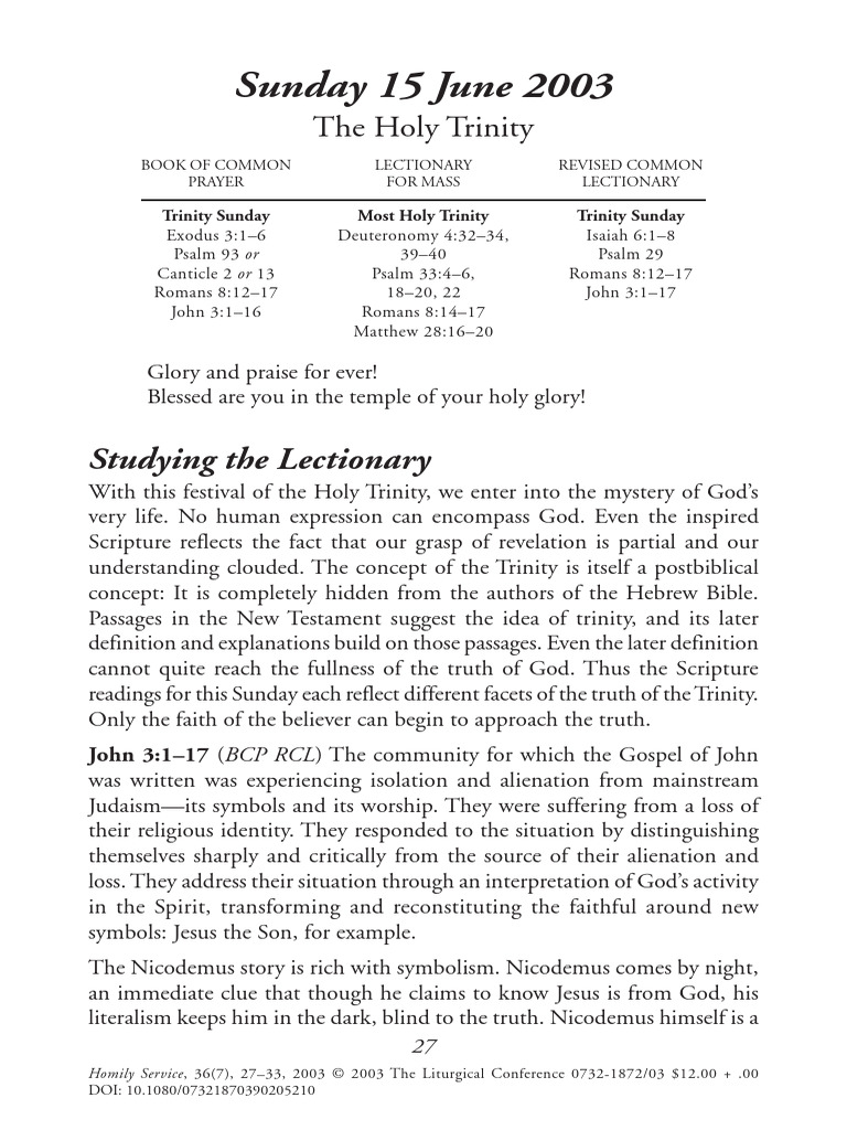 Sunday 15 June 2003 The Holy Trinity Pdf