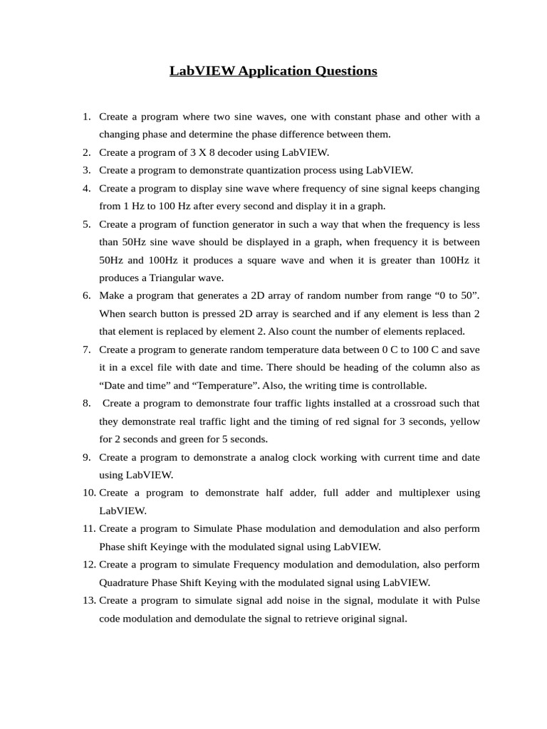 LabVIEW Application Questions | PDF