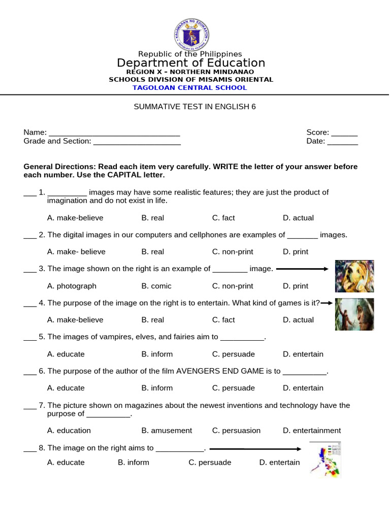 Summative test real or make believe pdf