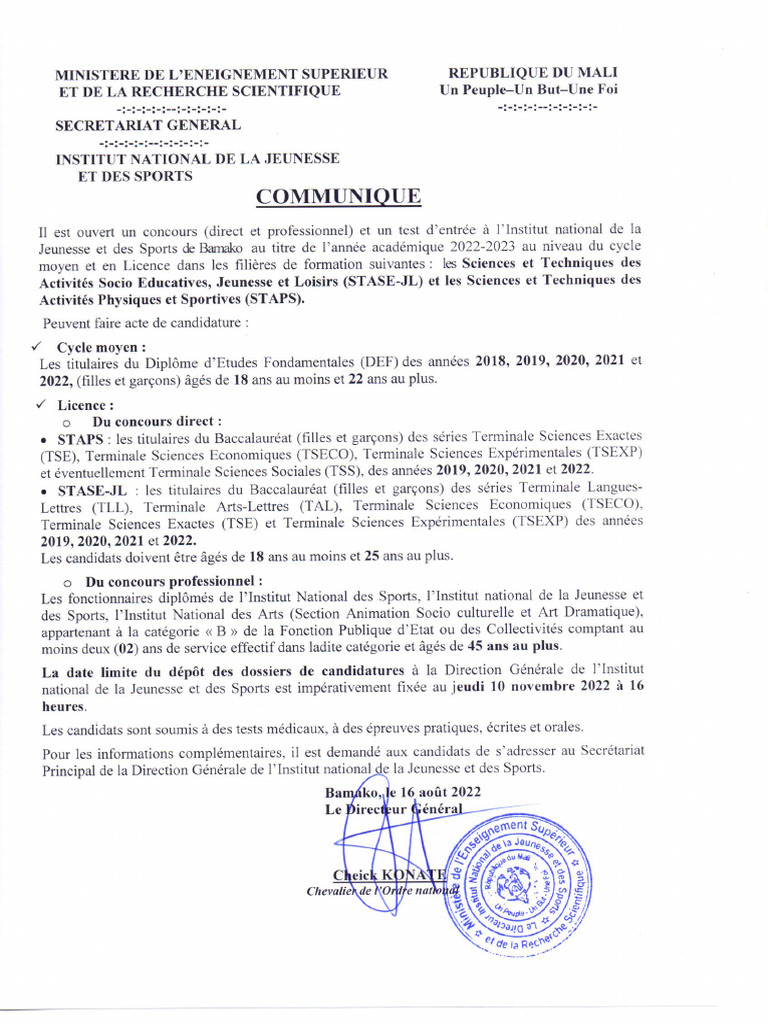 Communiqué Concours INJS | PDF