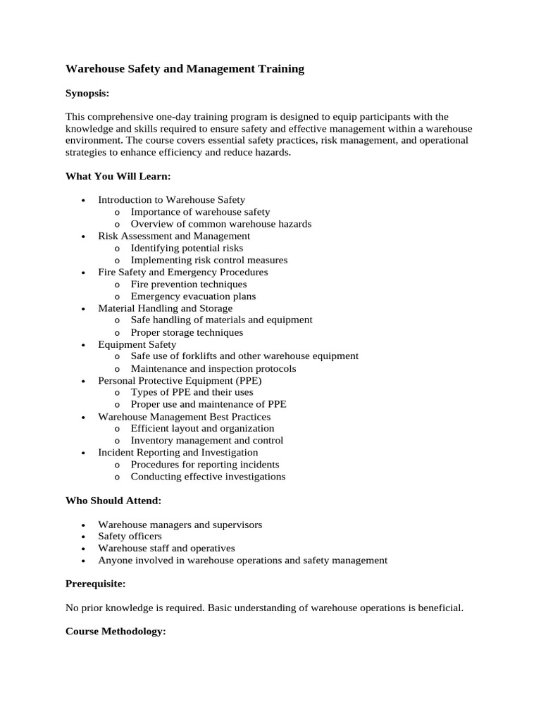 Warehouse Safety And Management Training Pdf