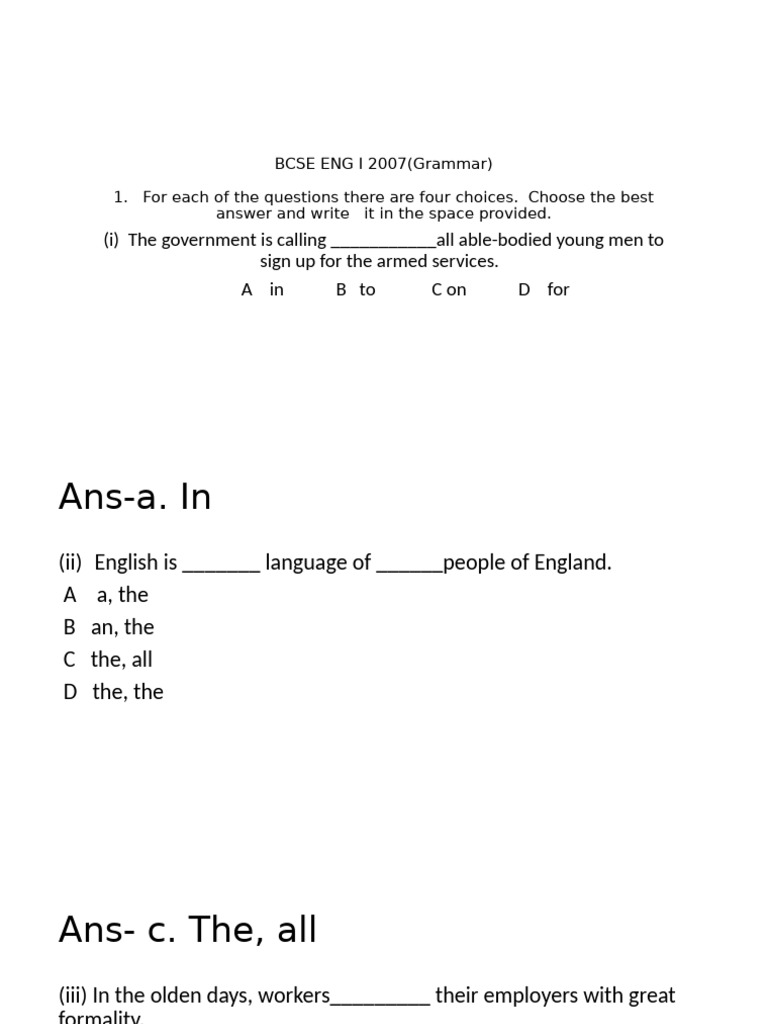 BCSE English Grammar Practice 2007-2009 | PDF