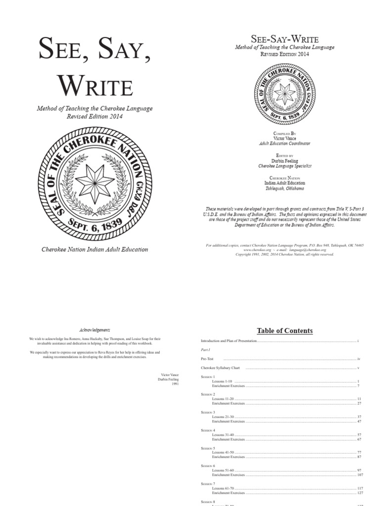 See say write method of teaching the cherokee language by victor