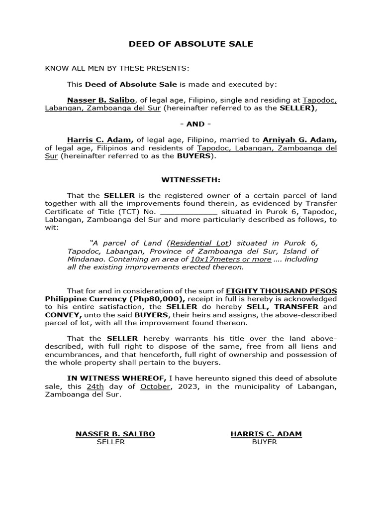 Deed of Absolute Sale of Real Property | PDF