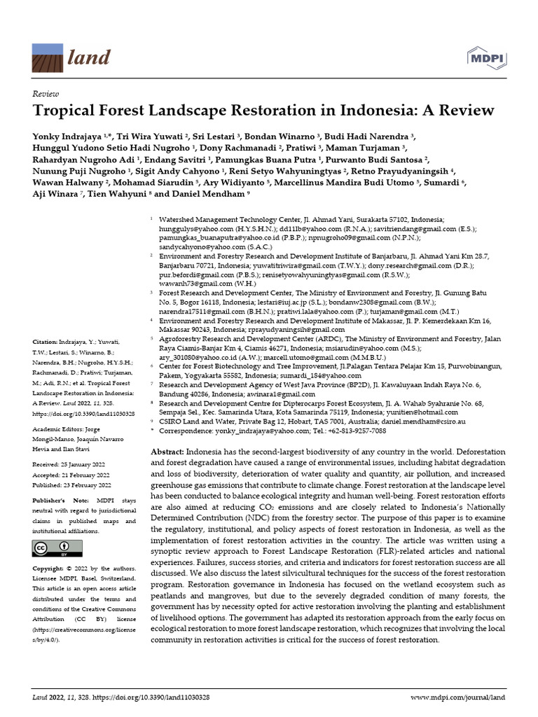 Tropical Forest Restoration in Indonesia - A Review | PDF