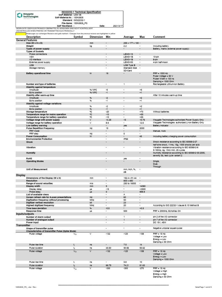 100N3835 - PS - Usm 36 Iso 22232-1 Tech Spec | PDF