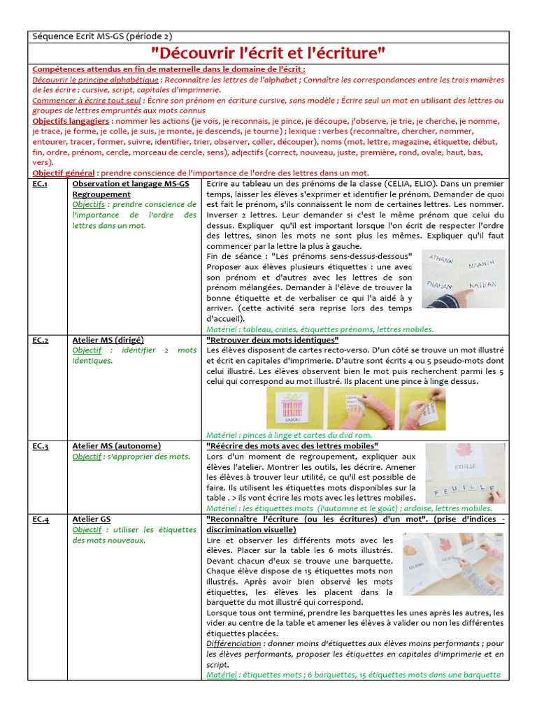 Sequence-Ecrit-Et-Ecriture-Ms-Gs Période 2 | PDF