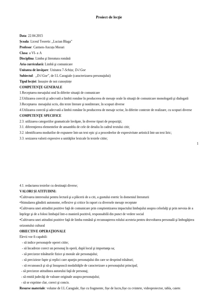 D L Goe SCENARIU DIDACTIC Bun | PDF