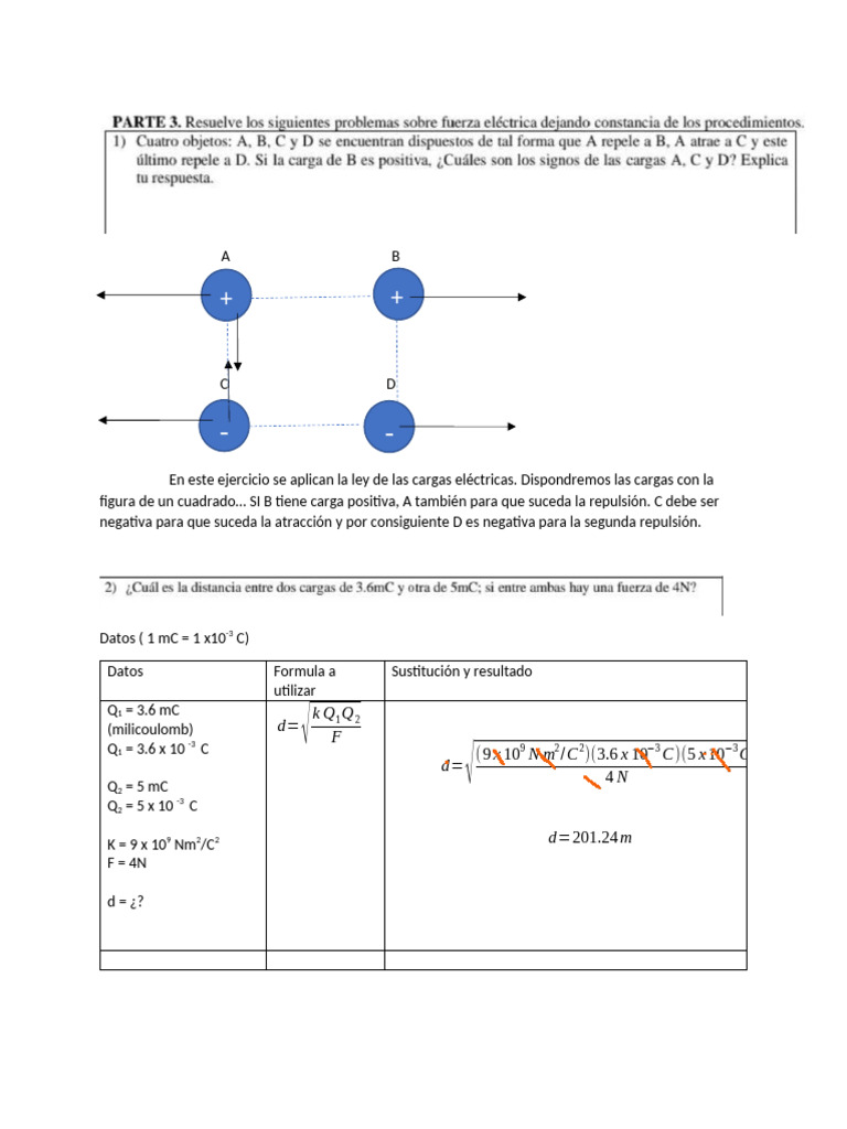 Ejercicios Ley de Coulomb | PDF