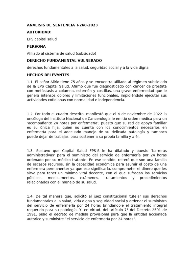 Analisis de Sentencia T - 268 de 2023 | PDF