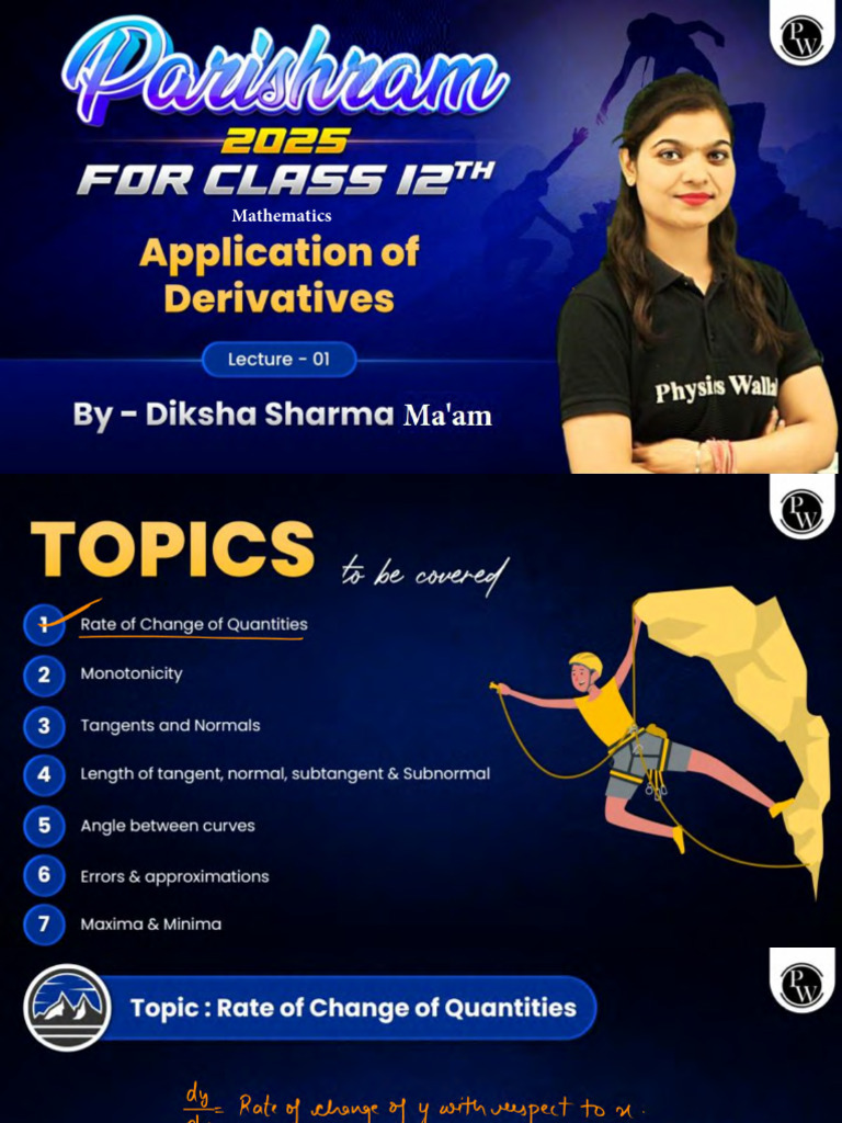 Application of derivatives 01 class notes parishram 2025 pdf