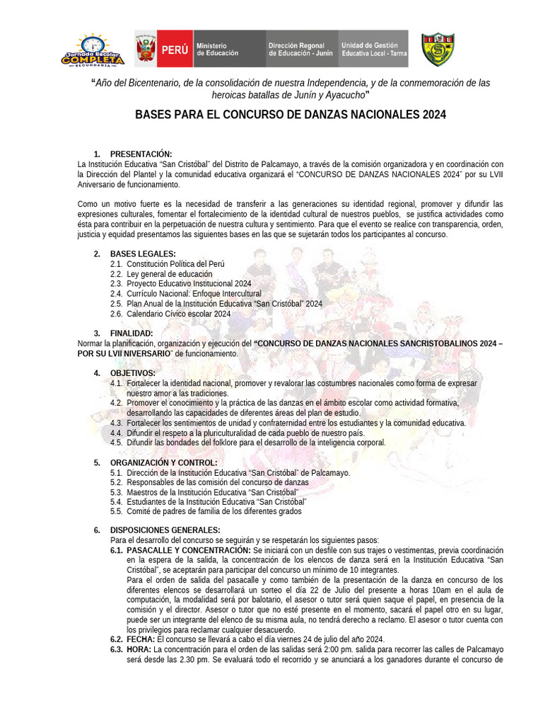 BASES PARA EL CONCURSO DE DANZAS 2024 - 20 Puntos | PDF