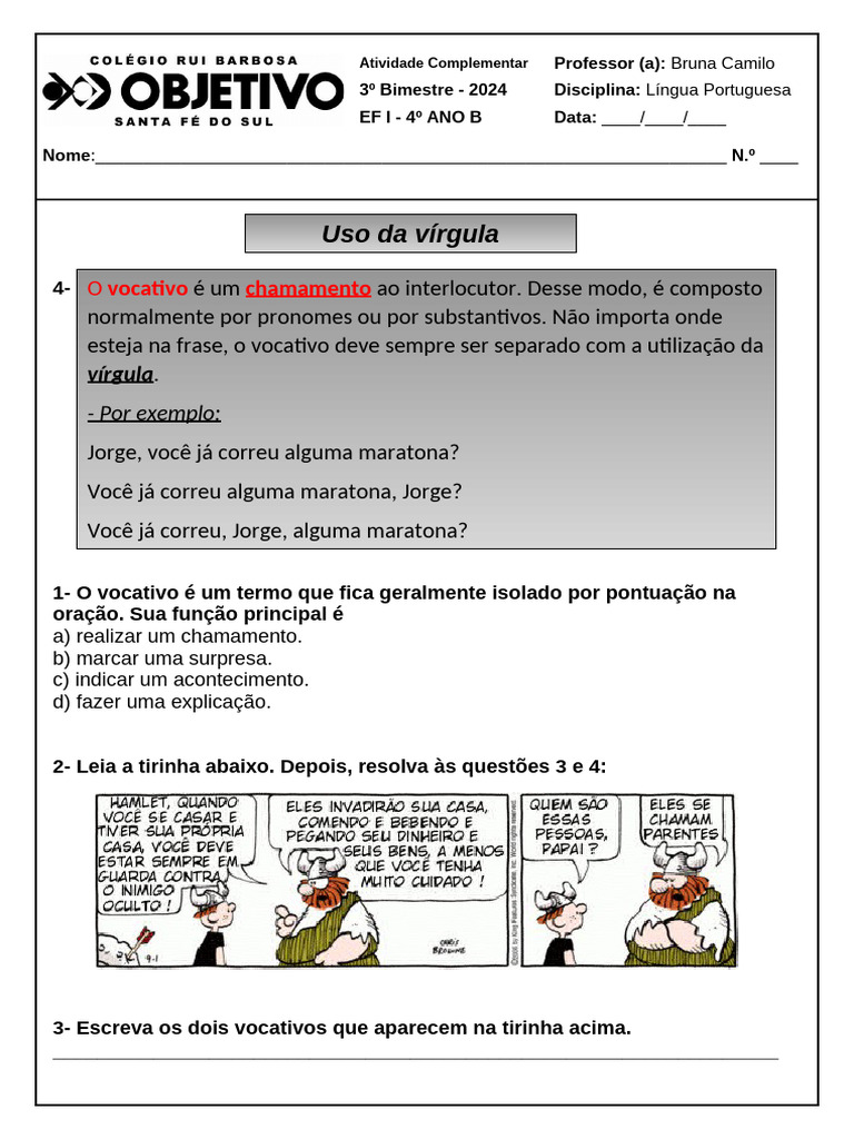Atividades sobre o Uso da Vírgula | PDF | Carreira e Crescimento ...