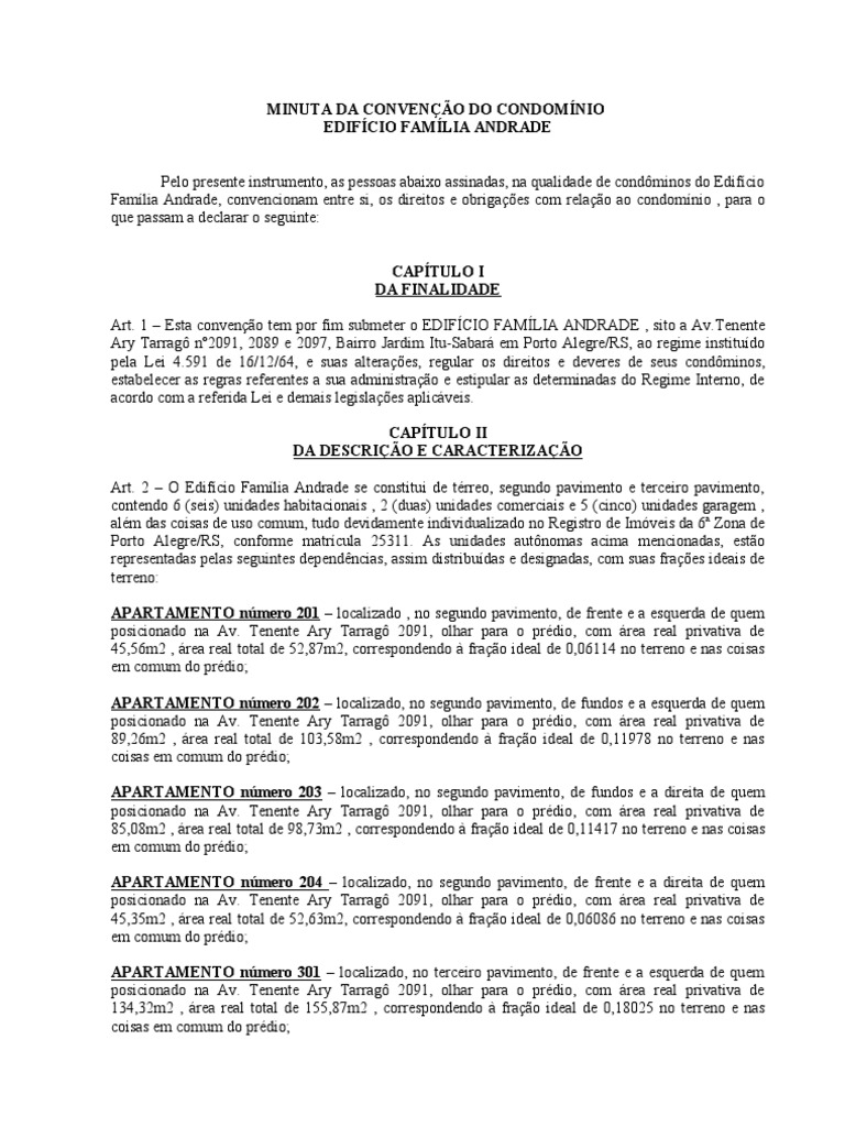 Minuta Convenção de Condomínio PDF Condomínio Conselho de Segurança das Nações Unidas