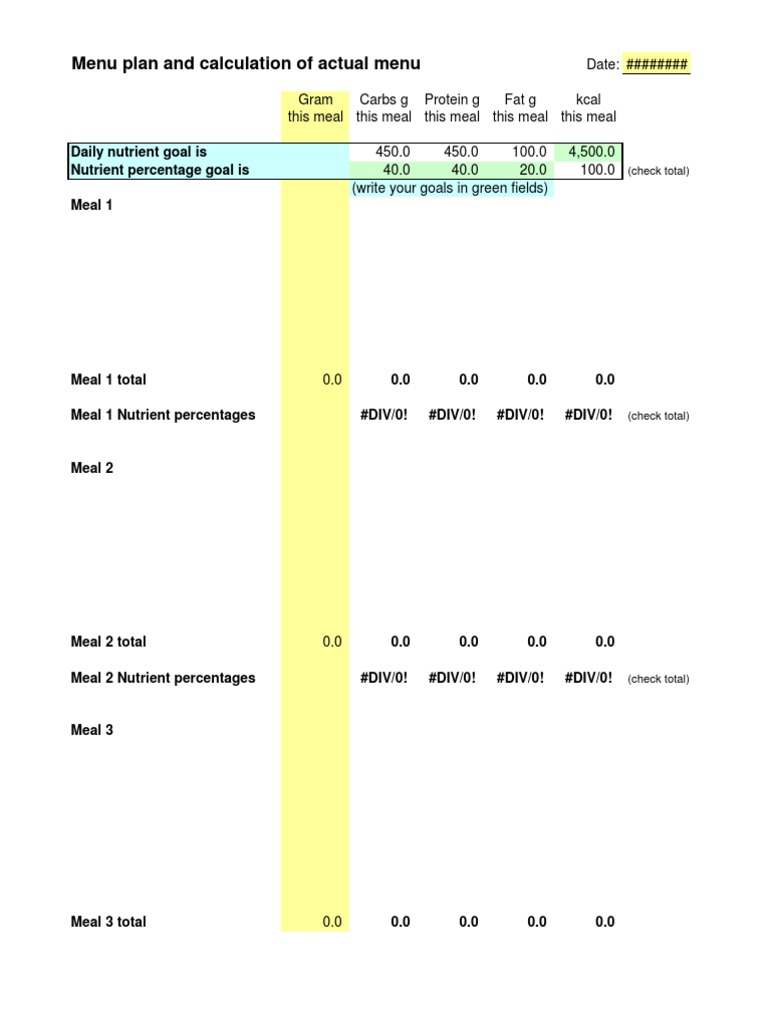 Menu Plan and Calculation of Actual Menu | PDF | Hamburgers | Nutrients