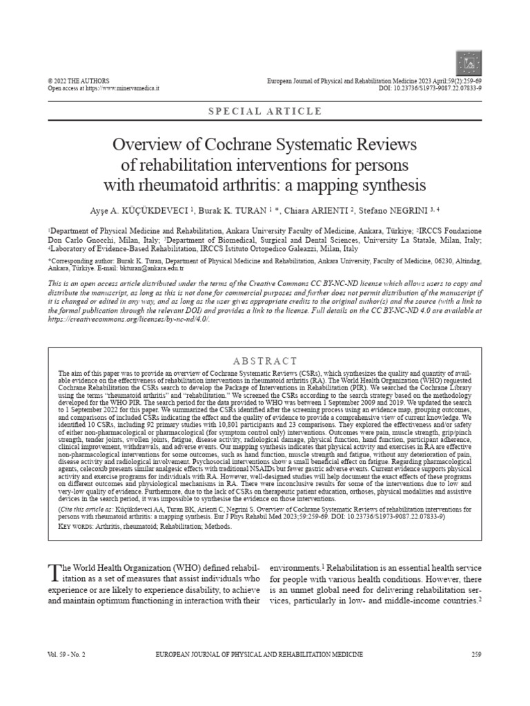 Cochrane Reviews on RA Rehabilitation | PDF | Arthritis | Physical Therapy
