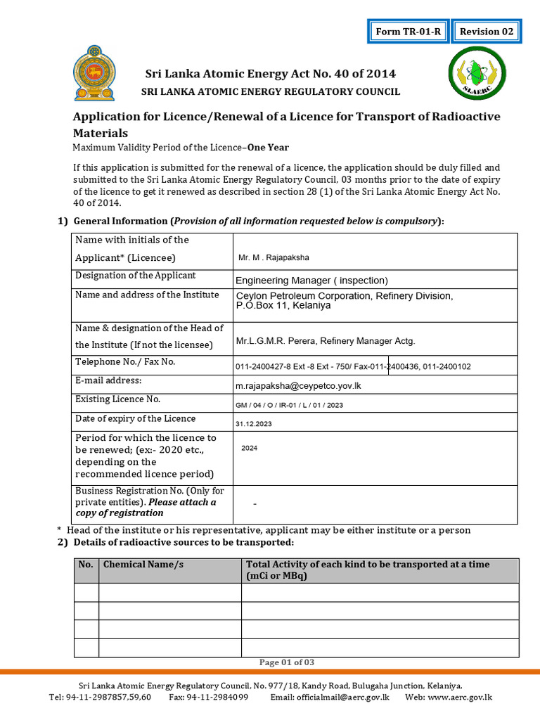 Form TR-01-R | PDF