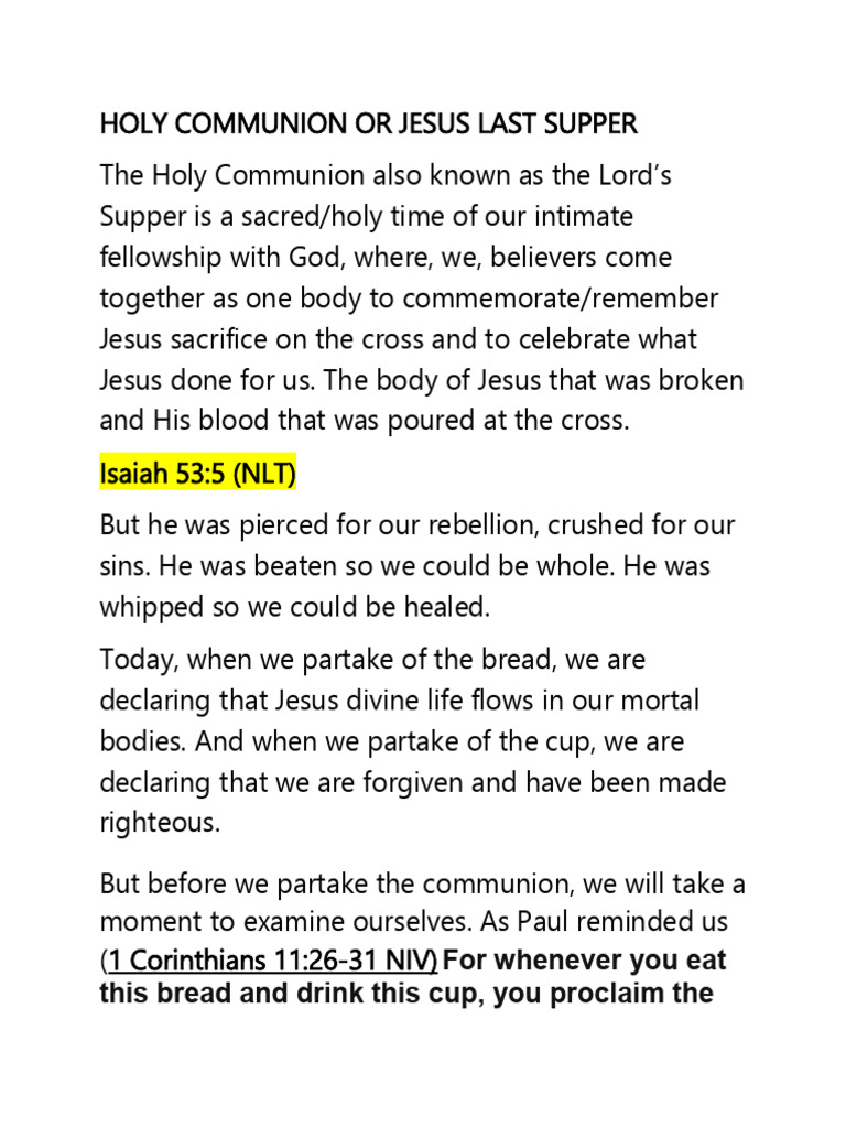 The Holy Communion - Final2 - Luke 22-19-20 | PDF | Eucharist | Jesus