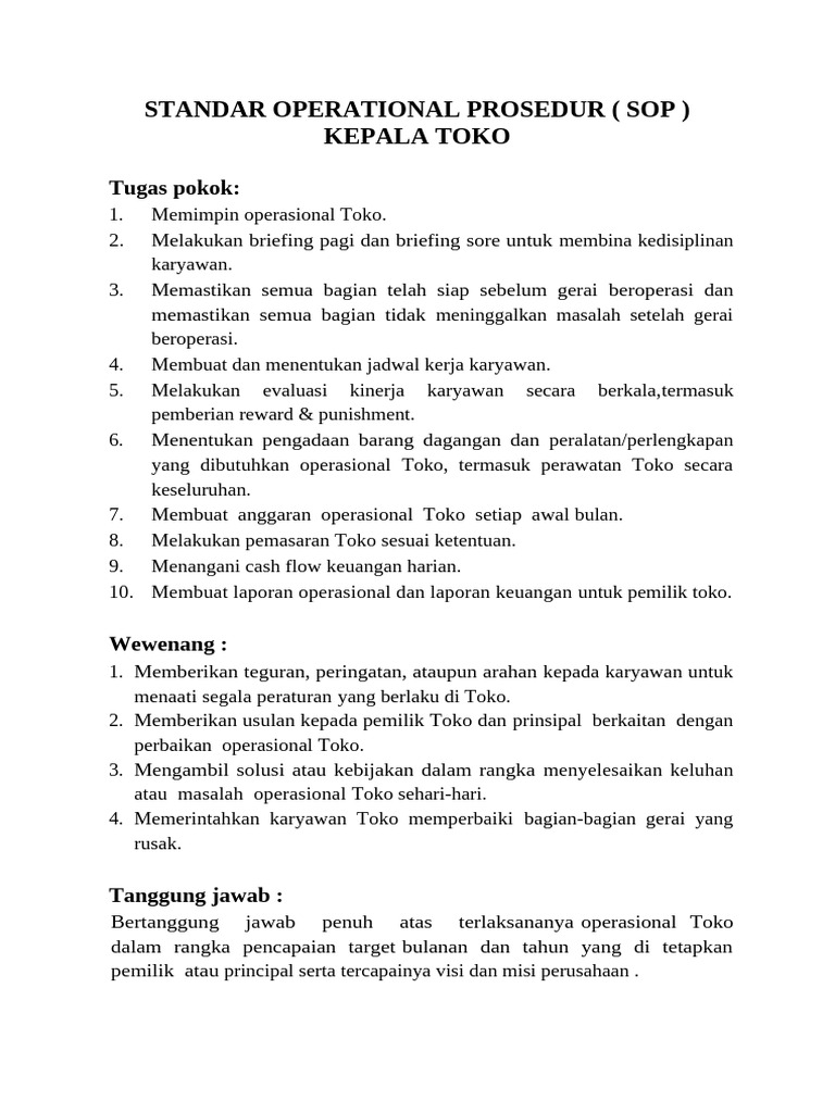 Standar Operational Prosedur (KT) | PDF