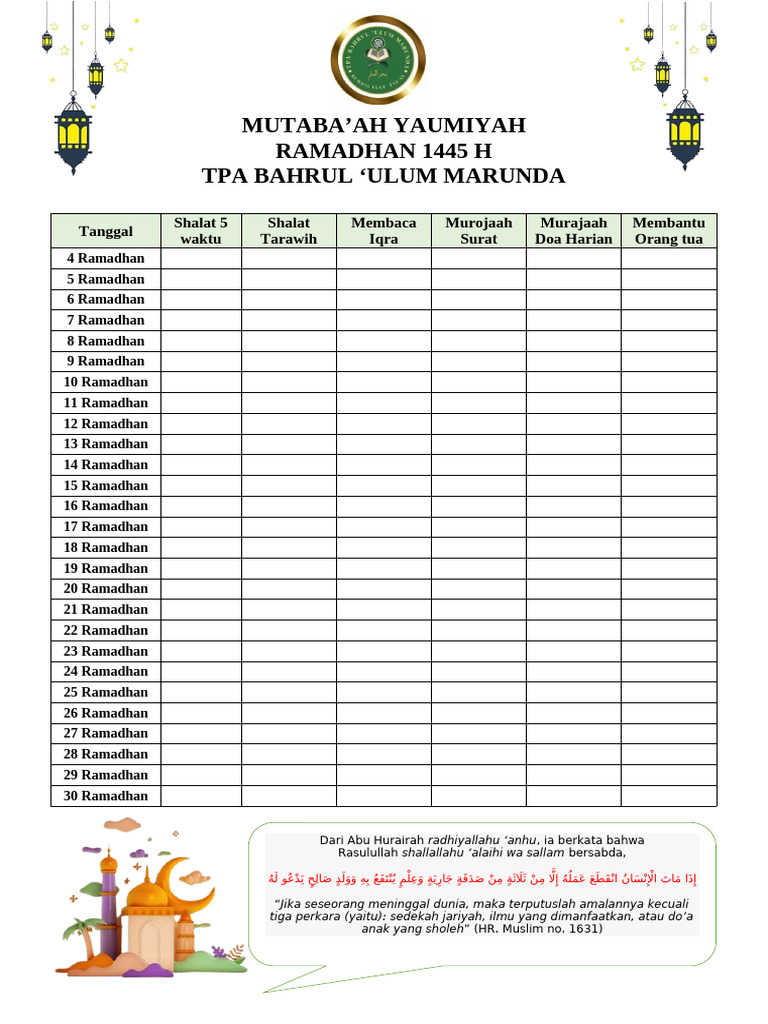 Panduan Mutaba'ah Ramadhan 1445 H | PDF