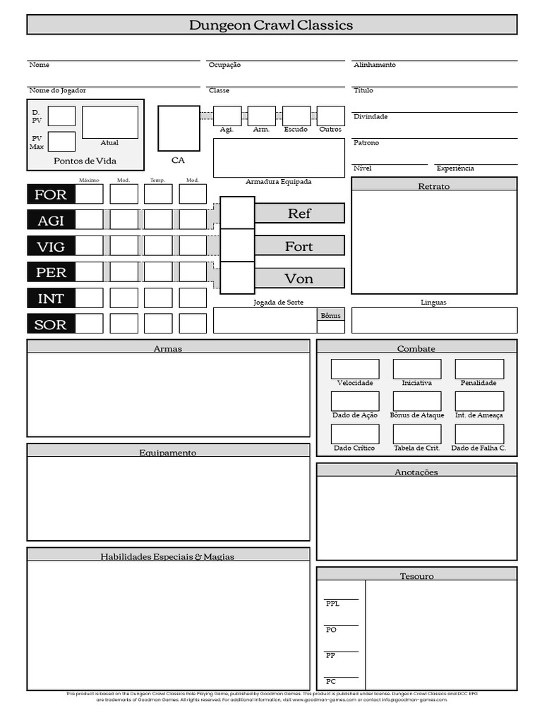 Ficha de Personagem DCC RPG | PDF | Gameplay de videogame | Jogos