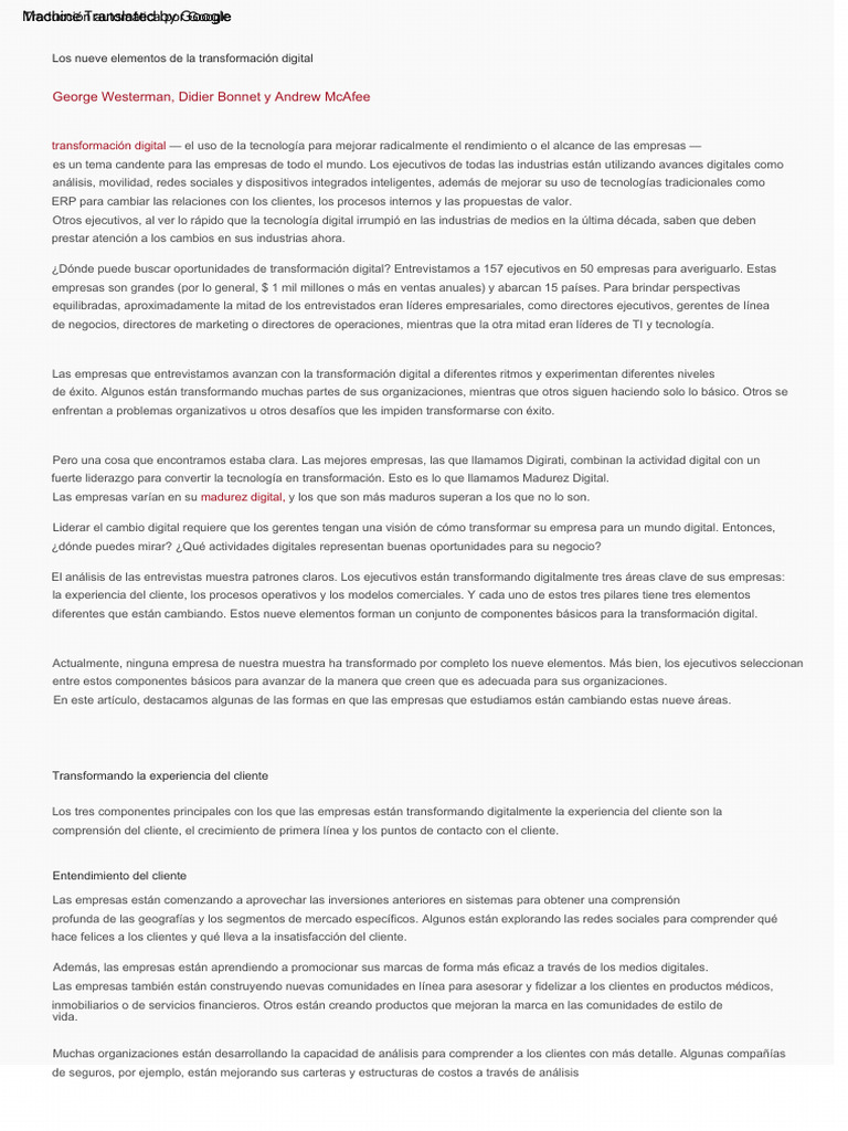Lectura The Nine Elements of Digital Transformation | PDF