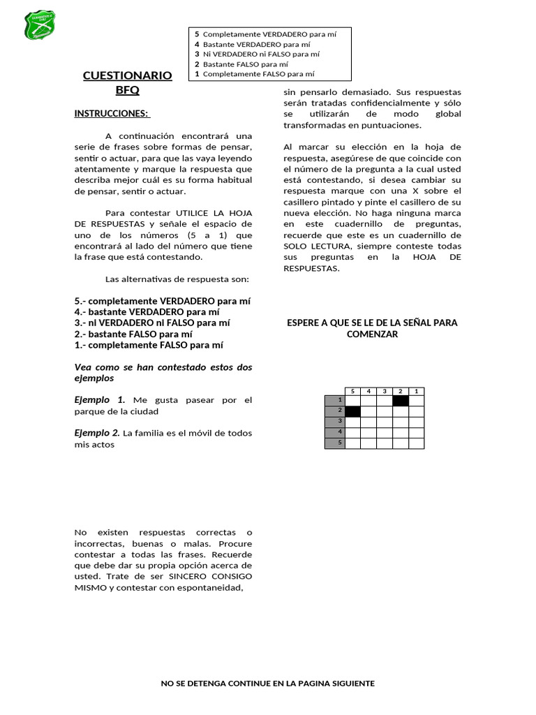 Cuestionario BFQ | PDF