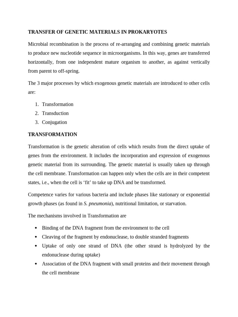 Transfer of Genetic Materials in Prokaryotes Jupeb Note | PDF